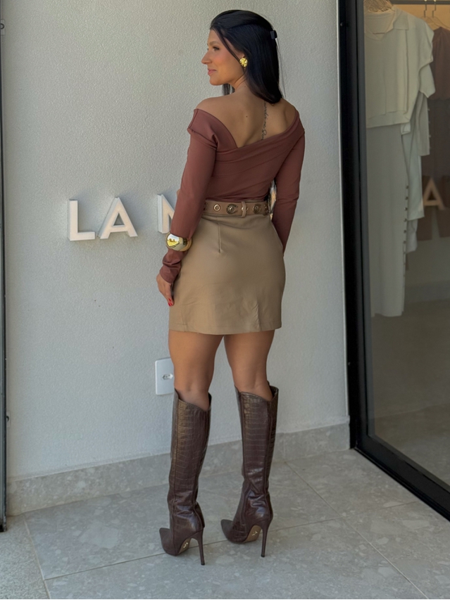 Saia Couro Fake Lavínia Cappuccino