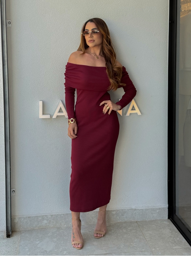 Vestido Canelado Ombro a Ombro Cereja 