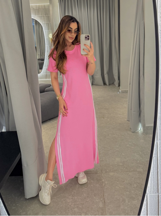 Vestido Manguinha Listra Rosa Barbie
