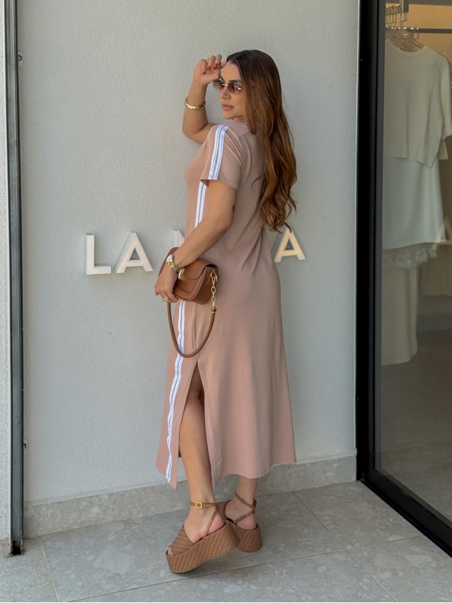 Vestido Manguinha Listra Cappuccino