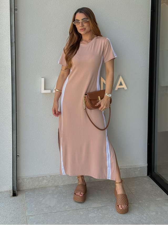 Vestido Manguinha Listra Cappuccino
