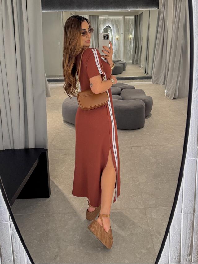 Vestido Manguinha Listra Telha