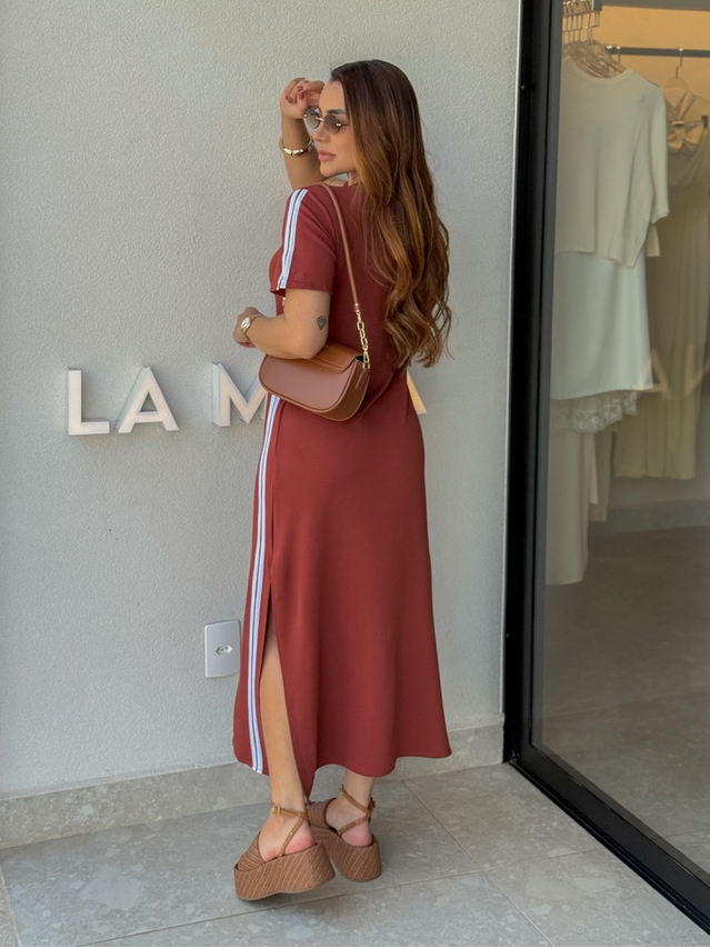 Vestido Manguinha Listra Telha