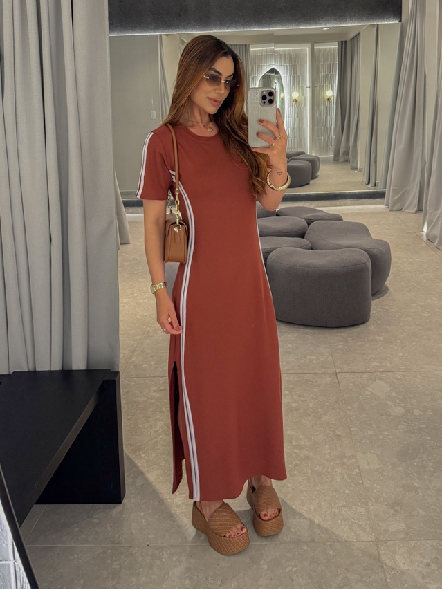 Vestido Manguinha Listra Telha