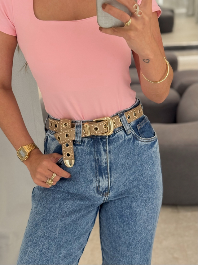 Cinto Aplicações Douradas Cappuccino