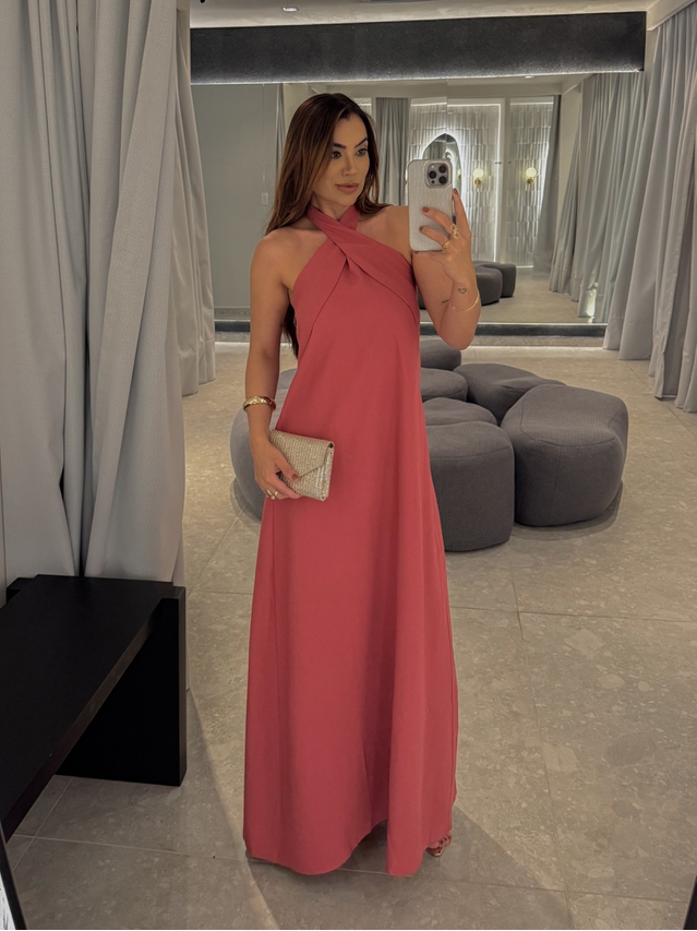 Vestido Midi Frente Única Melina Goiaba