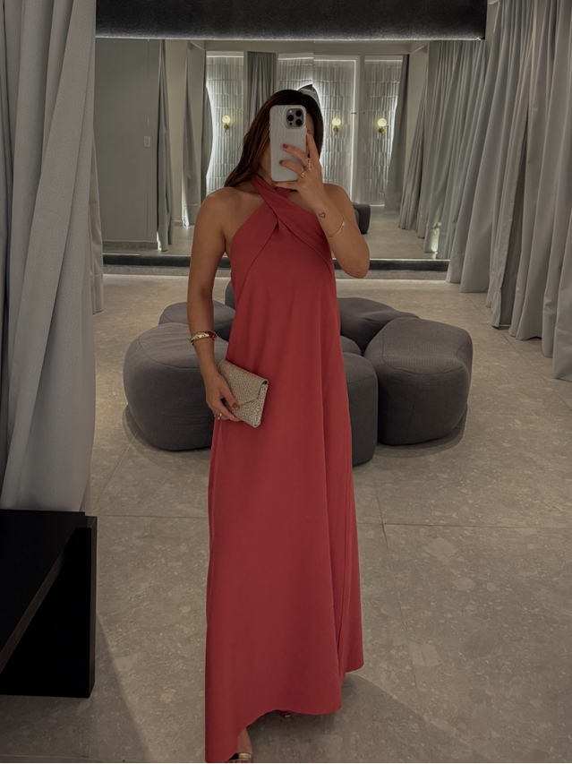 Vestido Midi Frente Única Melina Goiaba
