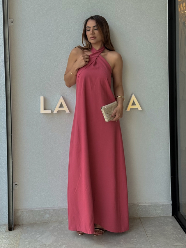 Vestido Midi Frente Única Melina Goiaba