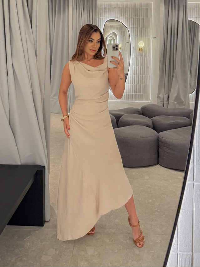 Vestido Franzido Francine Areia