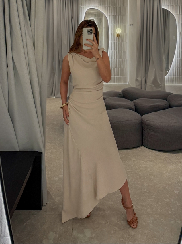 Vestido Franzido Francine Areia