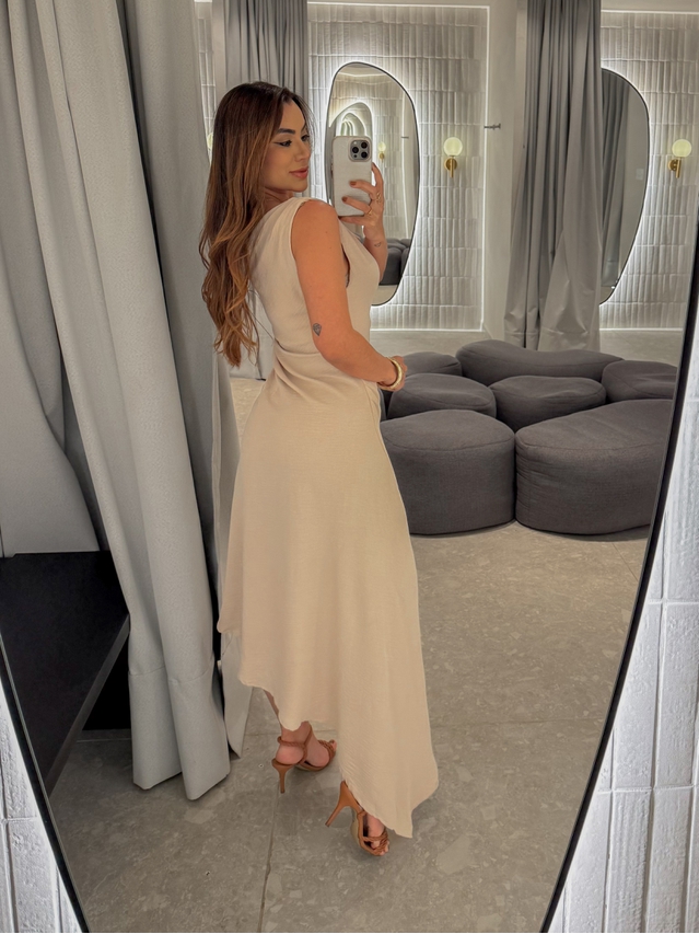 Vestido Franzido Francine Areia