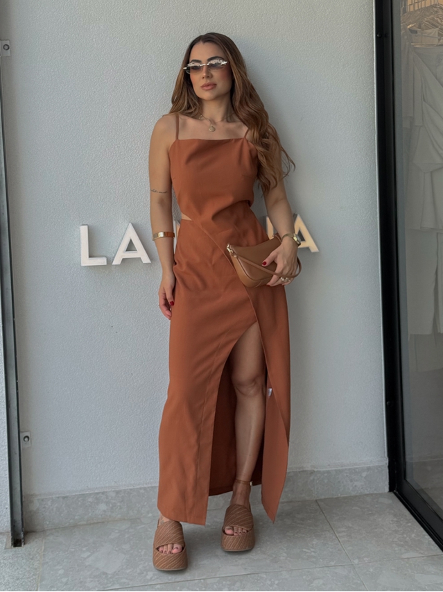 Vestido Midi Fenda Alexia Caramelo