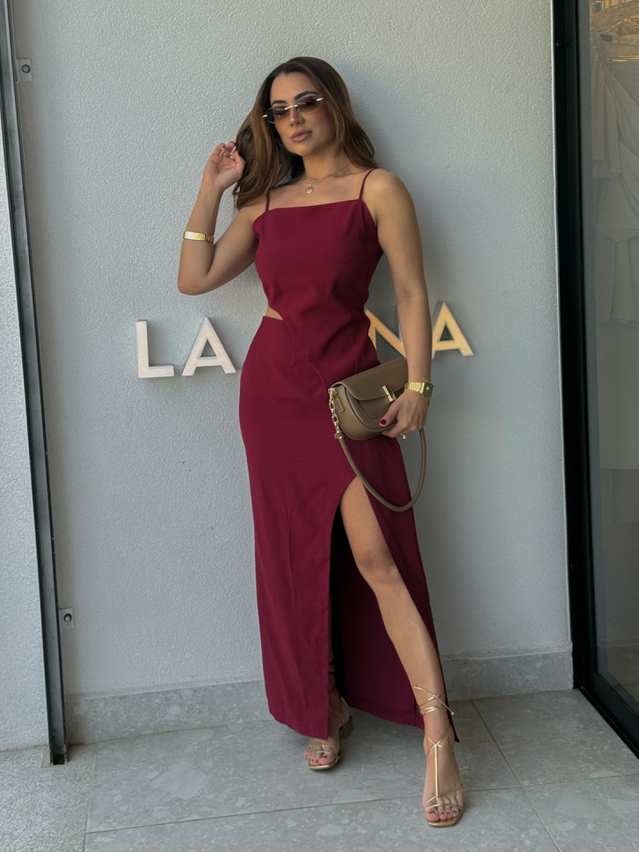 Vestido Midi Fenda Alexia Cereja