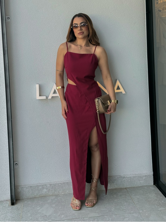 Vestido Midi Fenda Alexia Cereja