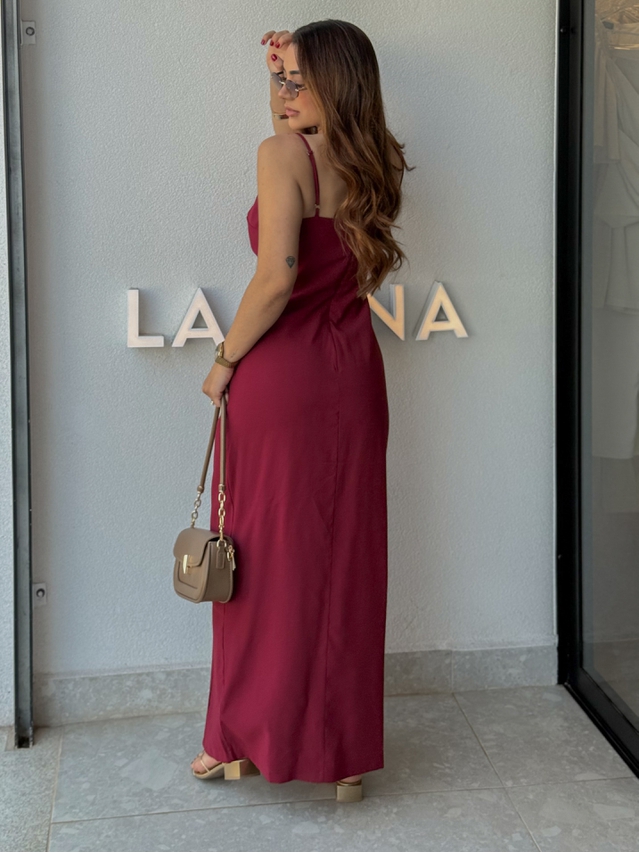 Vestido Midi Fenda Alexia Cereja