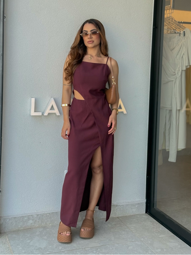 Vestido Midi Fenda Alexia Vinho 