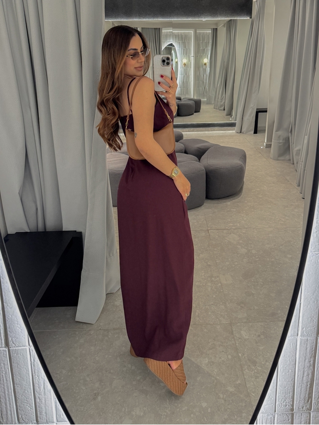 Vestido Midi Fenda Alexia Vinho 