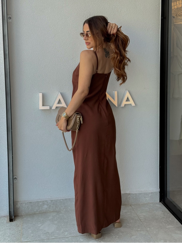 Vestido Midi Fenda Alexia Café 