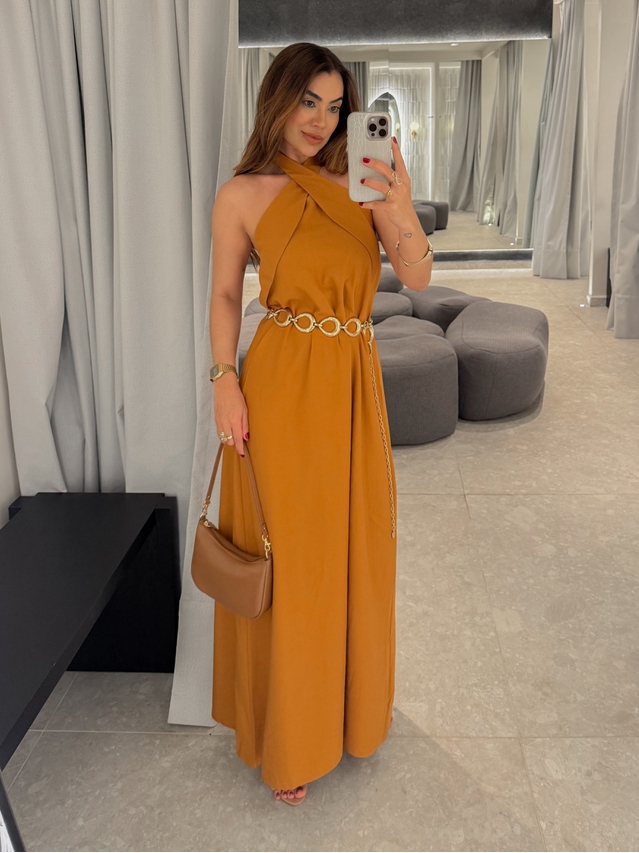 Vestido Midi Frente Única Melina Camelo