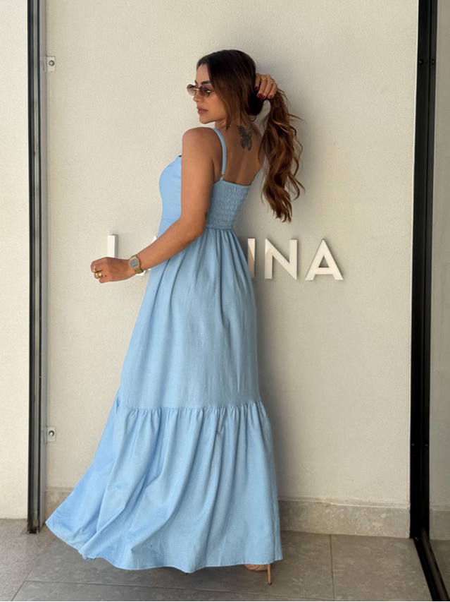Vestido Linho Cris Azul
