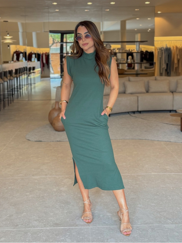 Vestido Canelado Muscle Tee Verde Musgo