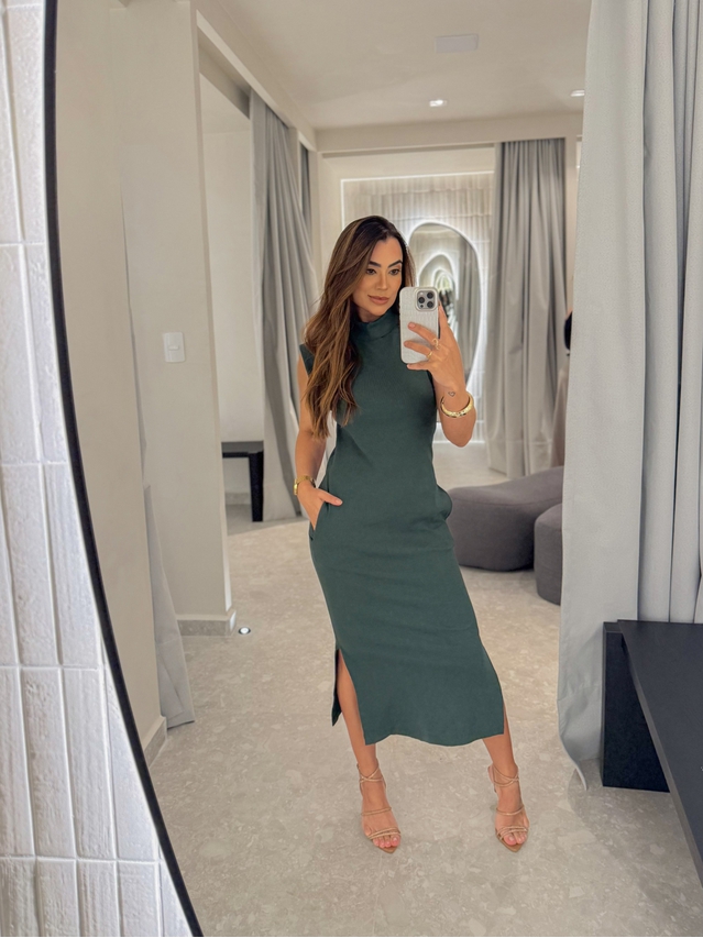 Vestido Canelado Muscle Tee Verde Musgo