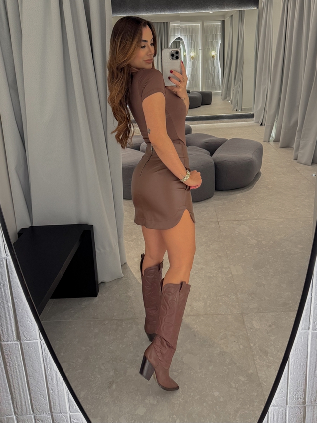 Saia Couro Fake Heloisa Café