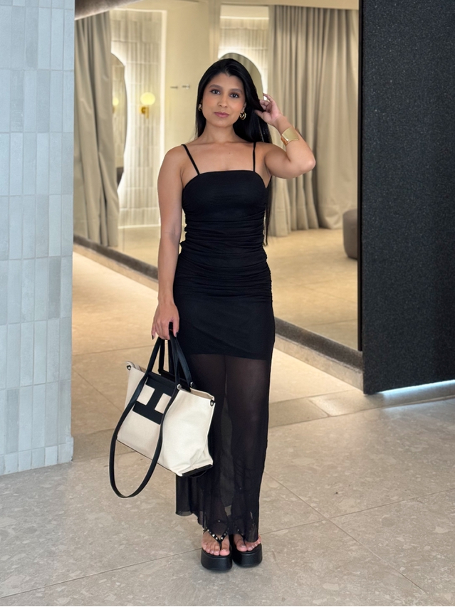 Vestido Franzido Tule Rebeca Preto