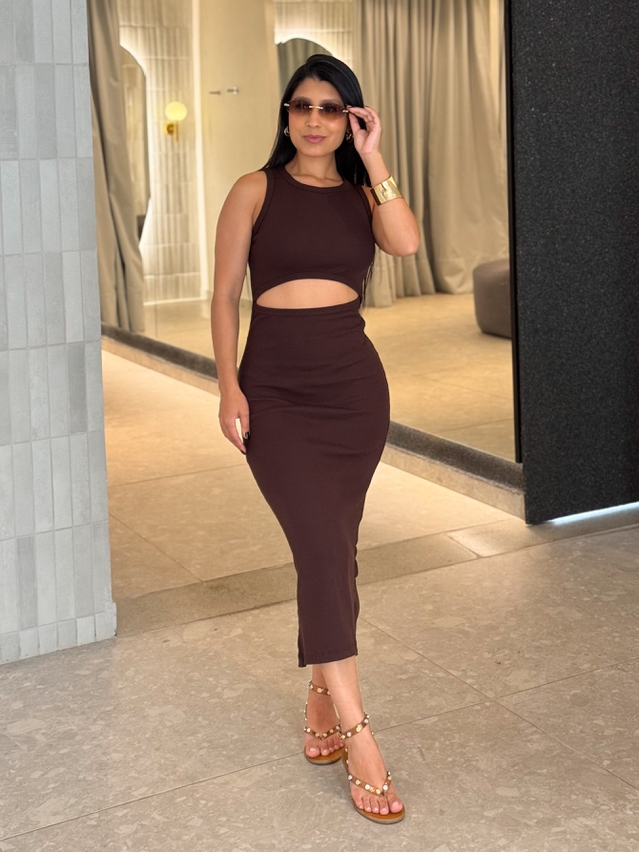 Vestido Canelado Romana Café