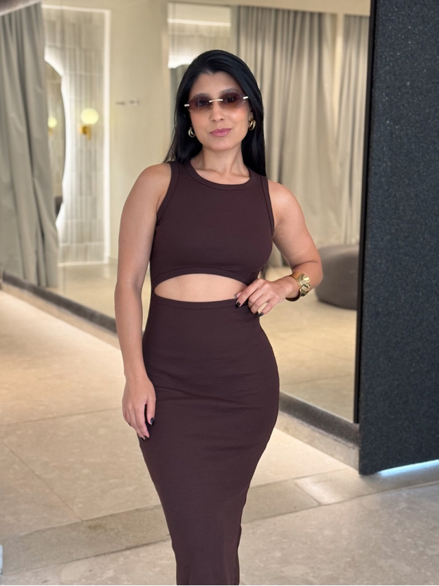 Vestido Canelado Romana Café