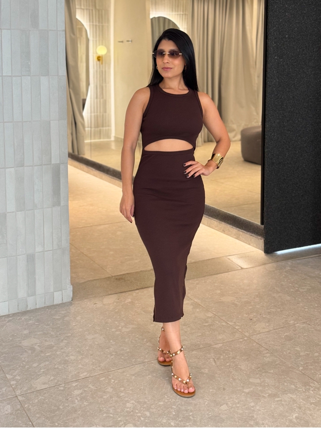 Vestido Canelado Romana Café