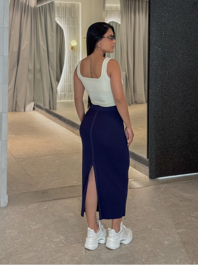 Saia Midi Tricot Lilly Marinho