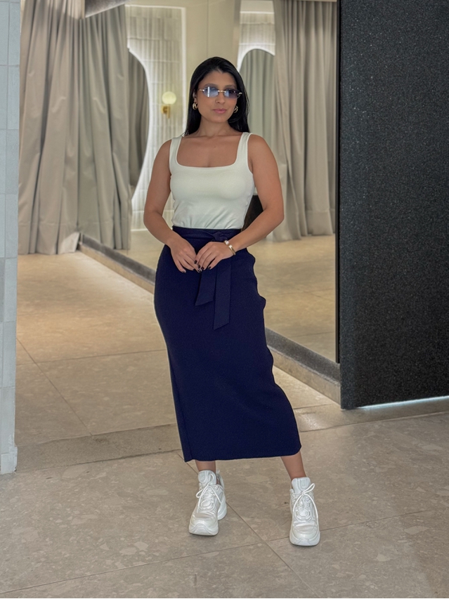 Saia Midi Tricot Lilly Marinho