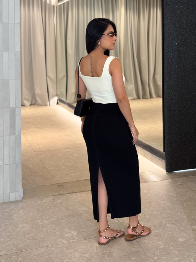 Saia Midi Tricot Lilly Preto