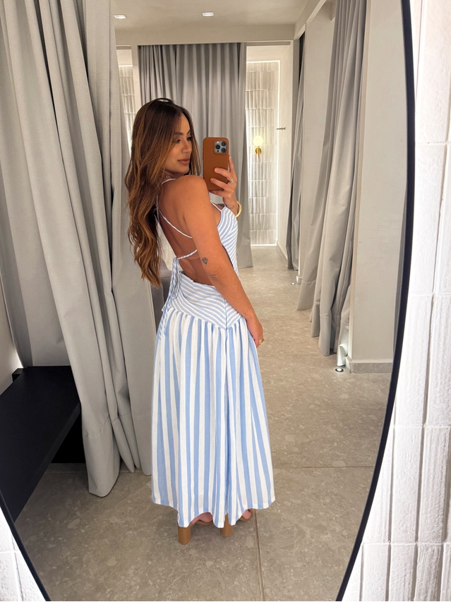Vestido Midi Listrado Giane Azul
