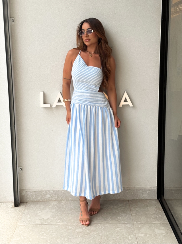 Vestido Midi Listrado Giane Azul