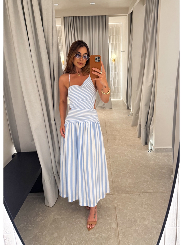 Vestido Midi Listrado Giane Azul