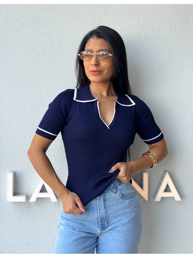 Blusa Gola Polo Leda Marinho
