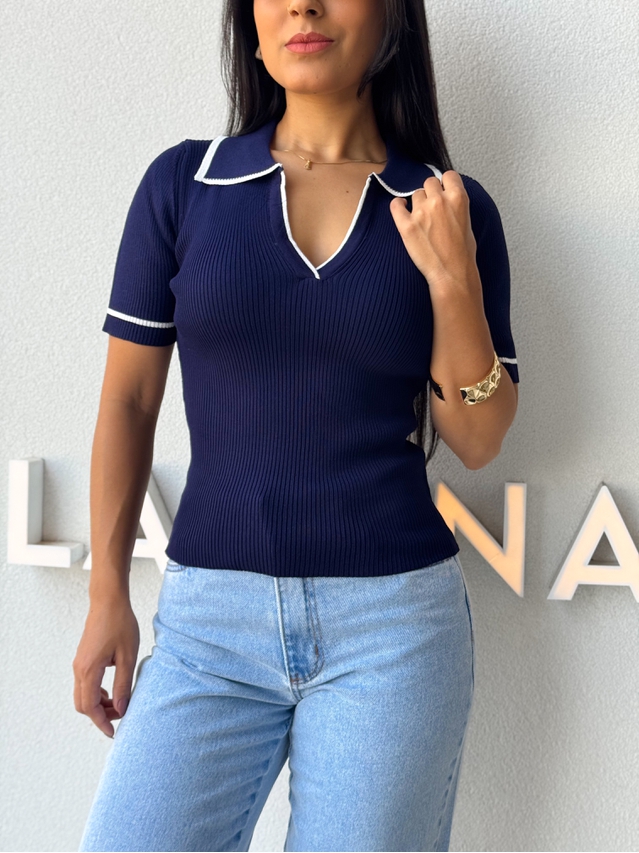 Blusa Gola Polo Leda Marinho