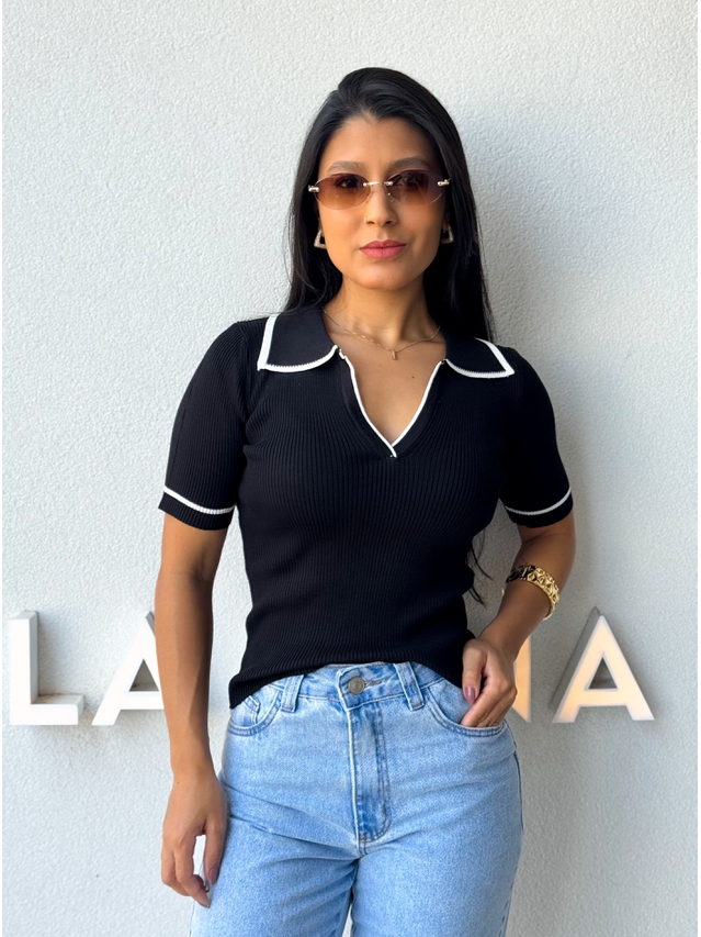Blusa Gola Polo Leda Preta