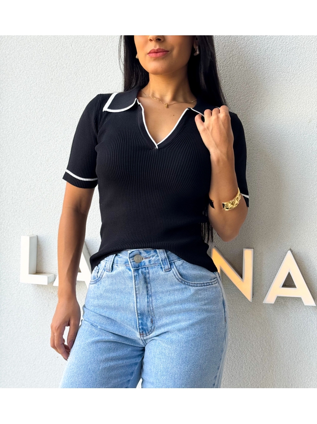 Blusa Gola Polo Leda Preta