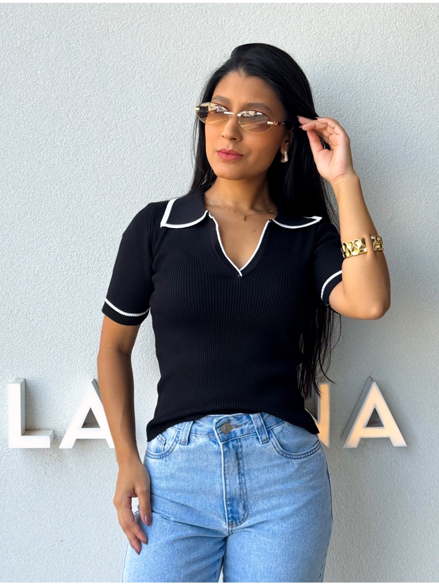 Blusa Gola Polo Leda Preta