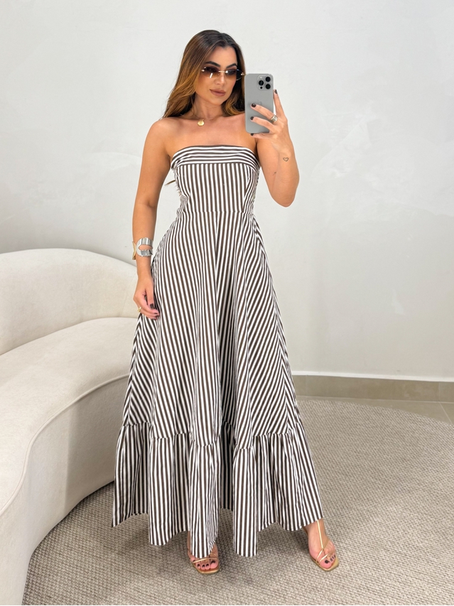 Vestido Listrado Tomara que Caia Alanis Café