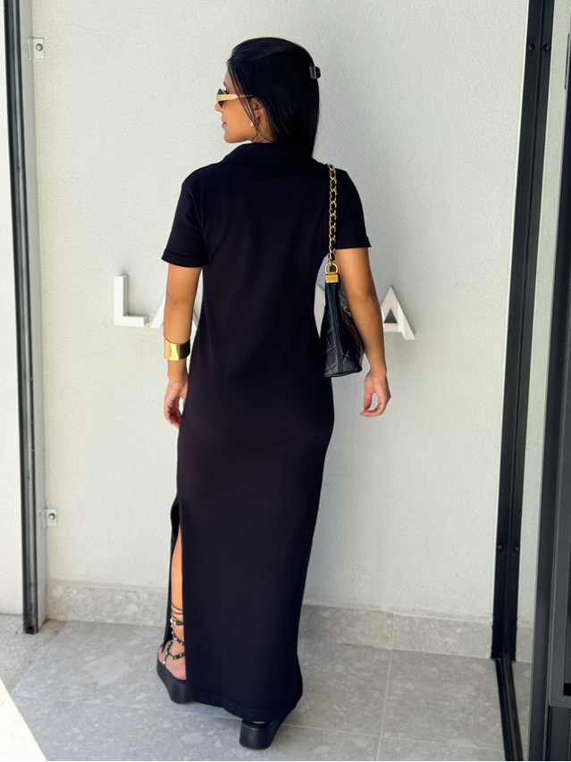 Vestido Tricot Gola Polo Aurora Preto