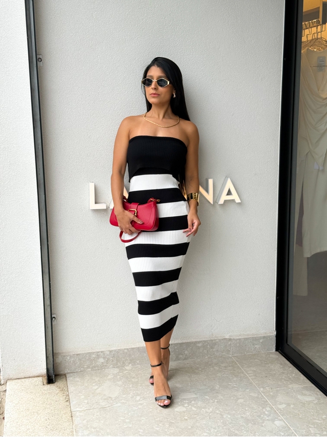 Vestido Tomara que Caia Listrado Preto