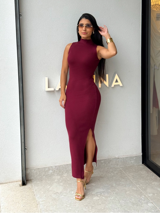 Vestido Midi Tricot Simone Cereja