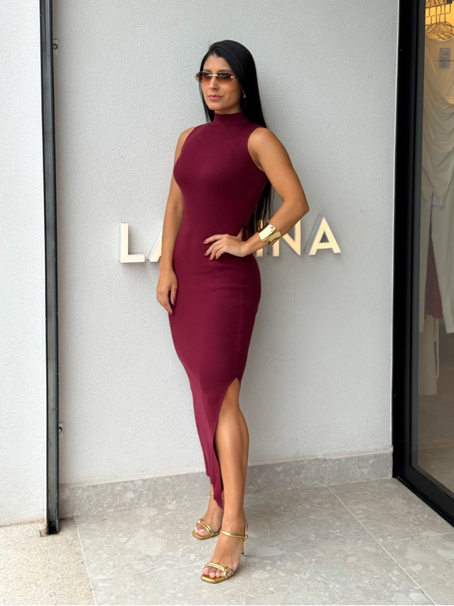 Vestido Midi Tricot Simone Cereja