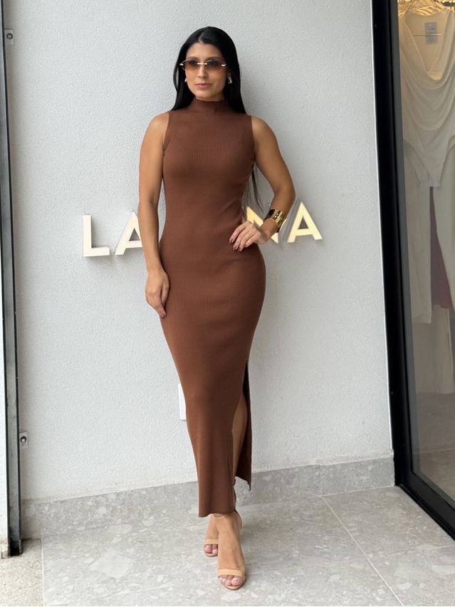Vestido Midi Tricot Simone Café 