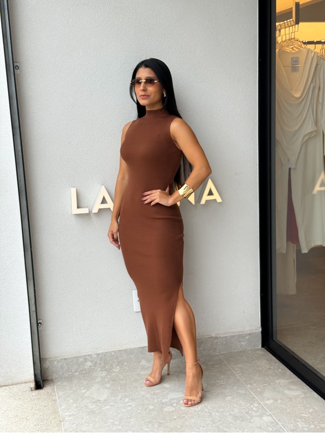 Vestido Midi Tricot Simone Café 