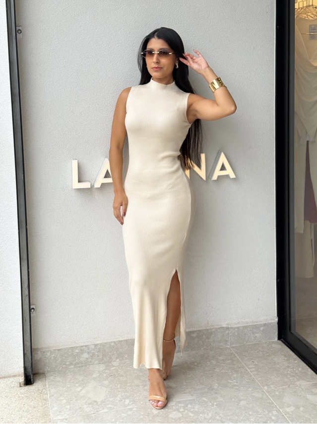 Vestido Midi Tricot Simone Areia